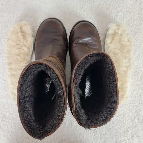 Ugg Women's Brooks Brown Leather Shearling Mid Calf Waterproof Winter Boots Sz 9 - Picture 5 of 16